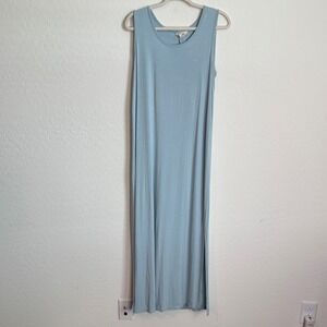 Pure Fiber Womens XL Light‎ Blue Bamboo Rayon Sleeveless Maxi Dress Back Lounge